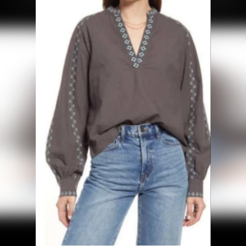 Embroidered Gray Women's Top